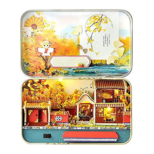 DIY Miniature Dollhouse with Furniture,Diy Dollhouse Kit,3D Wooden Dollhouse Miniature,1:24 DIY Box Theater Kit,4 Seasons Landscape Vintage Architectural Mini Dollhouse Birthday Gift for Kids (Autumn)