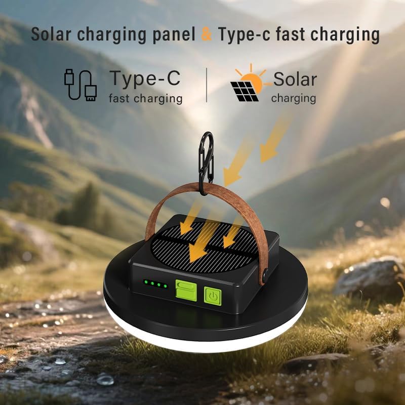Camping Light Rechargeable, 4500LM 45W Tent Light with Hook, Solar & USB Fast Charging, Long Battery Life, 4 Light Modes, Hanging Portable Lamp for Power Outages, Camping Gear, Emergency, Outdoor