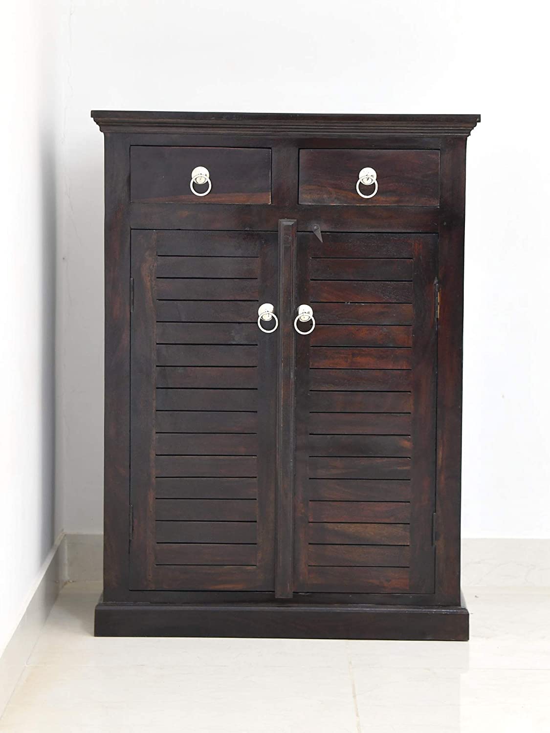 Sheesham Wood Shoe Cabinet with 2 Doors 2 Drawers | Mahogany Finish | Hall & Bedroom Shoe Storage | Compact Wooden Rack | Entrance & Living Room Organiser-picture-19