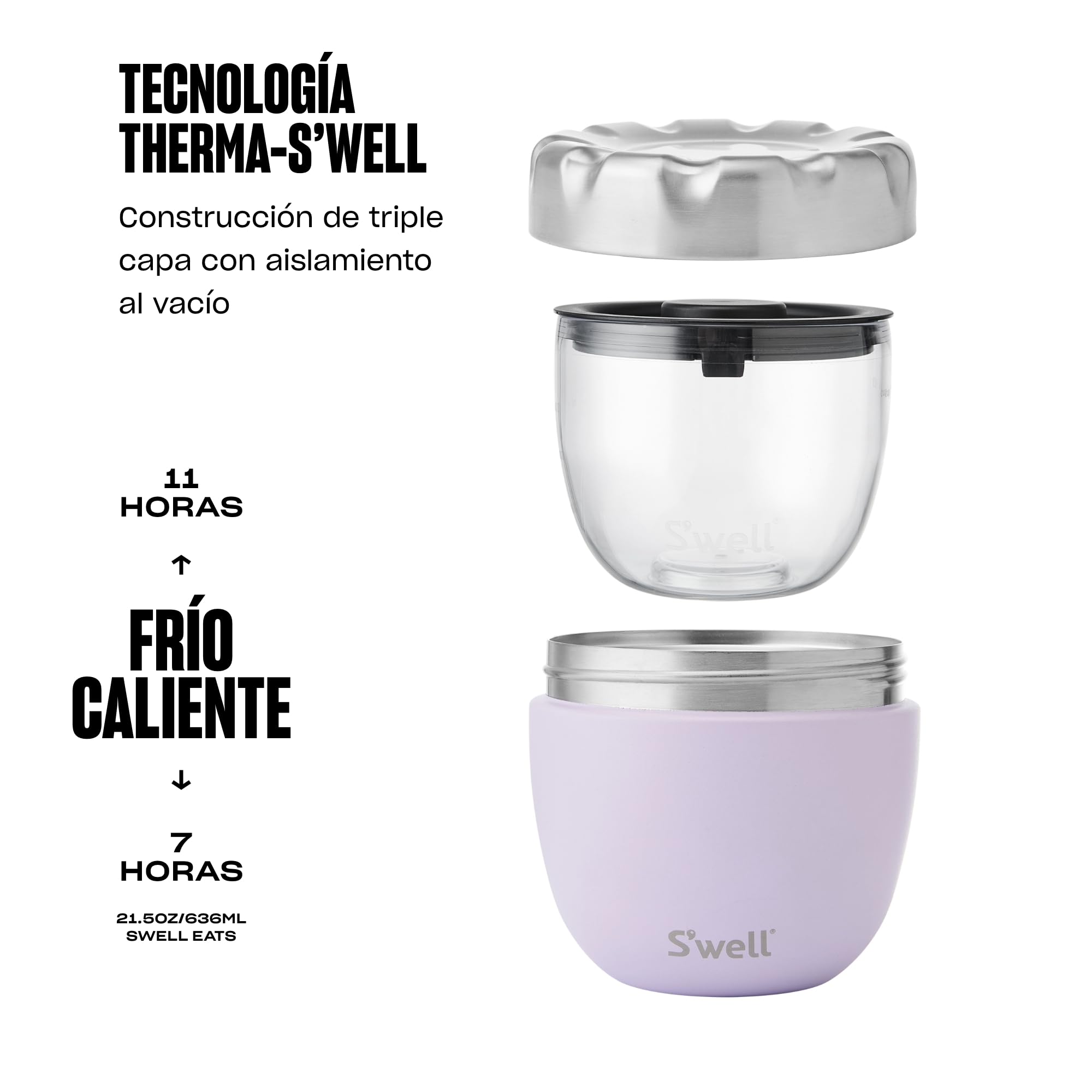 S'well Eats - Cuencos de acero inoxidable para alimentos, 636 ml, lila, triple capa, aislados al vacío, mantienen la comida fría durante 11 h y caliente durante 7 h, sin condensación, sin BPA