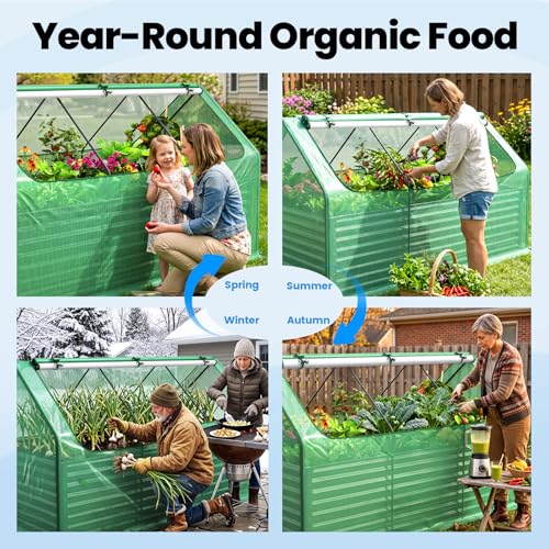 Image of Quictent Raised Garden Bed Galvanized Raised Beds for Gardening Vegetables with Cover 8x4x2 ft Metal Planter Box Outdoor Use, Green