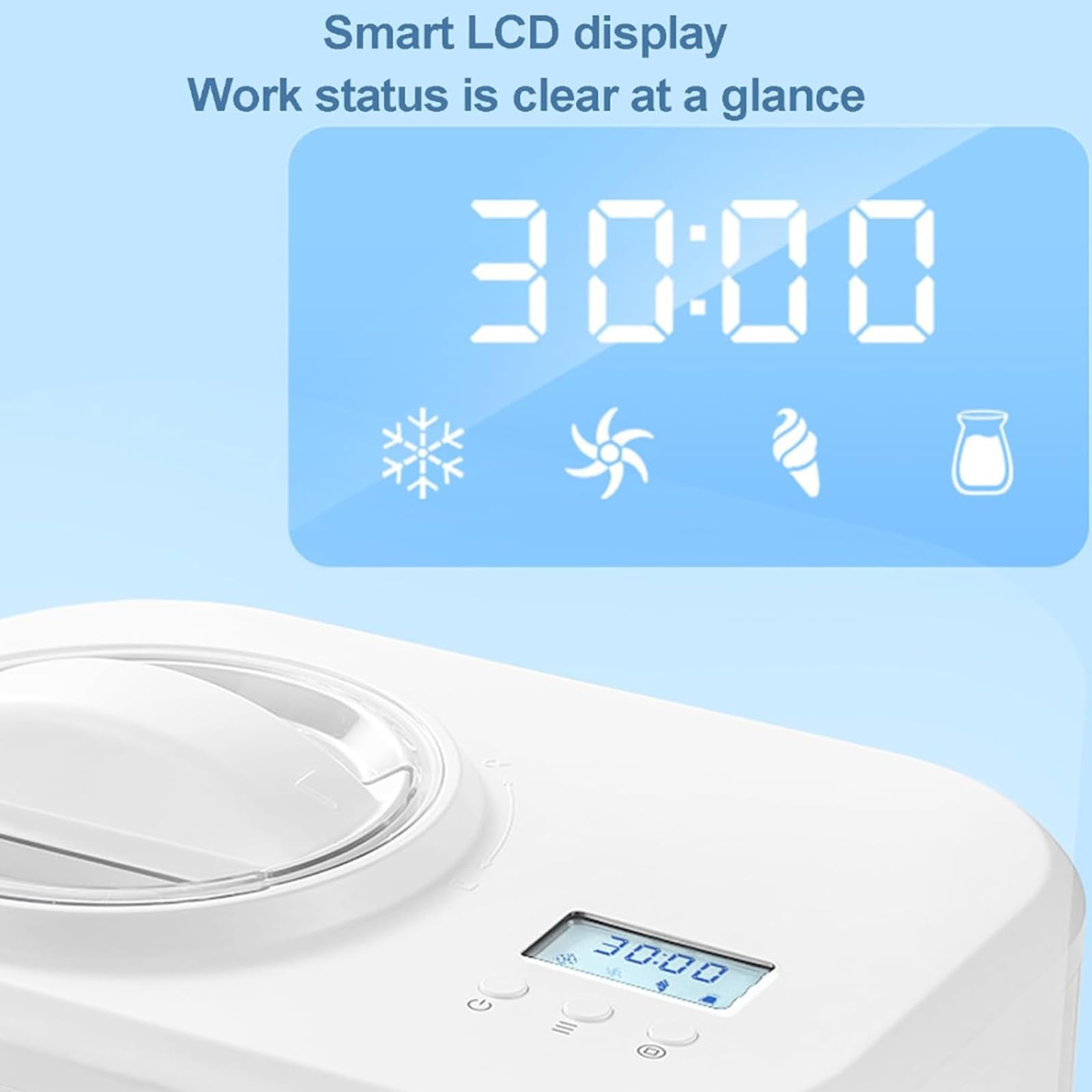 Heladera Automática, 1L Heladera con Compresor Y Pantalla LCD, Terminado En 30min, Sin Precongelación, Desmontable Fácil De Limpiar, Máquina De Yogurt Congelado Sorbete para Cocinas Caseras