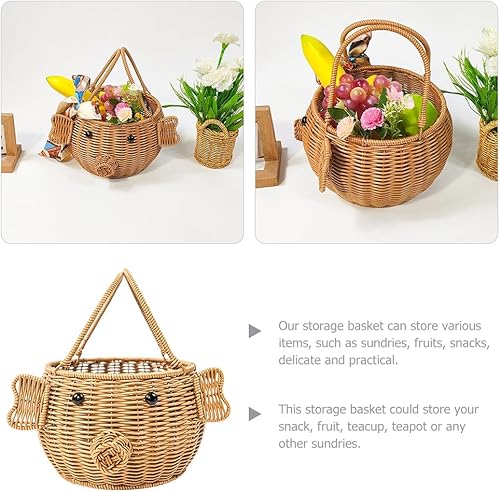Miniatura 3 de Cabilock Cestas de ratán pequeñas de imitación de ratán cesta de almacenamiento tapa almacenamiento pan hecho a mano decorativo