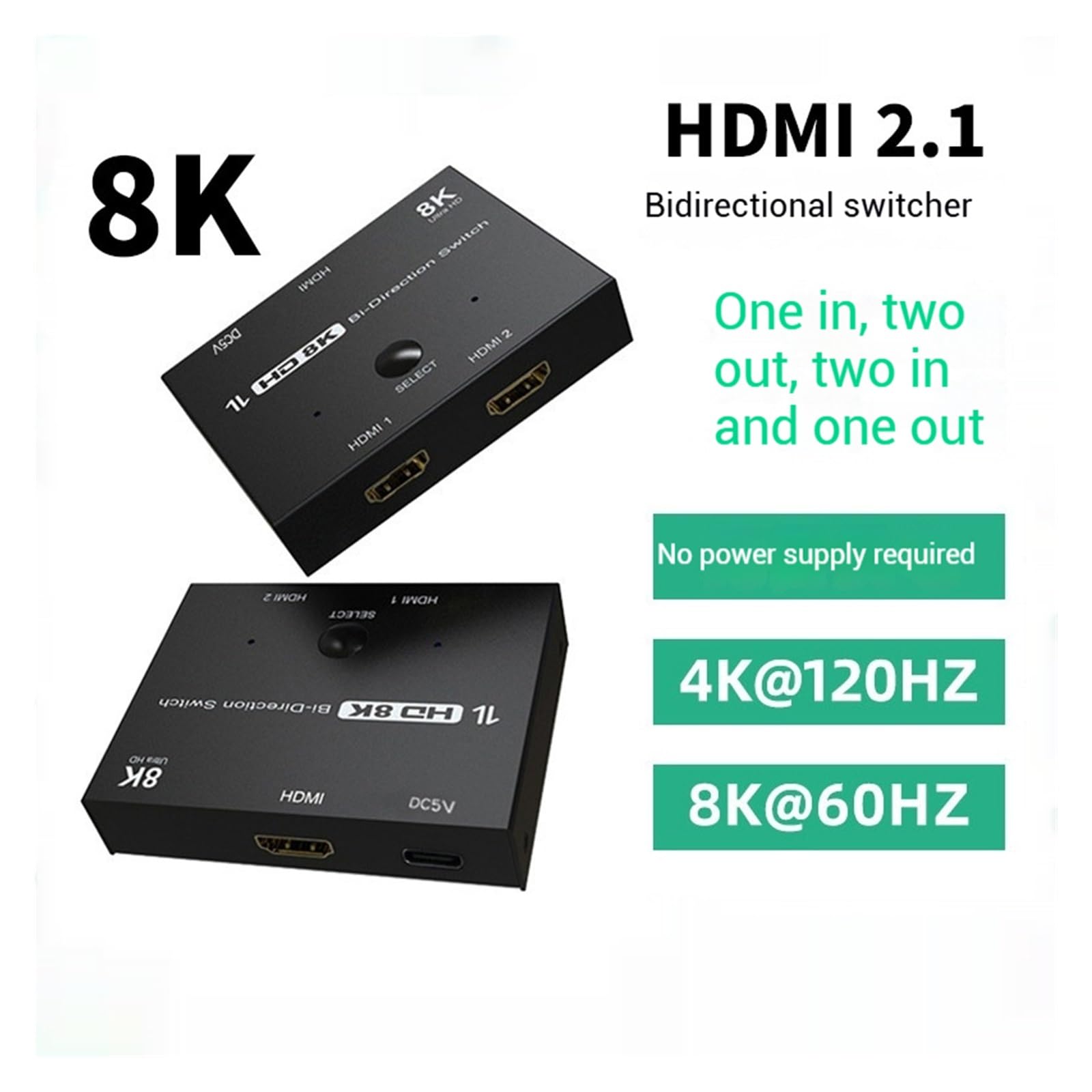 Conmutador bidireccional 2.1 for HD uno en dos dedicado 4K120Hz 8K60Hz Conmutación Fluida
