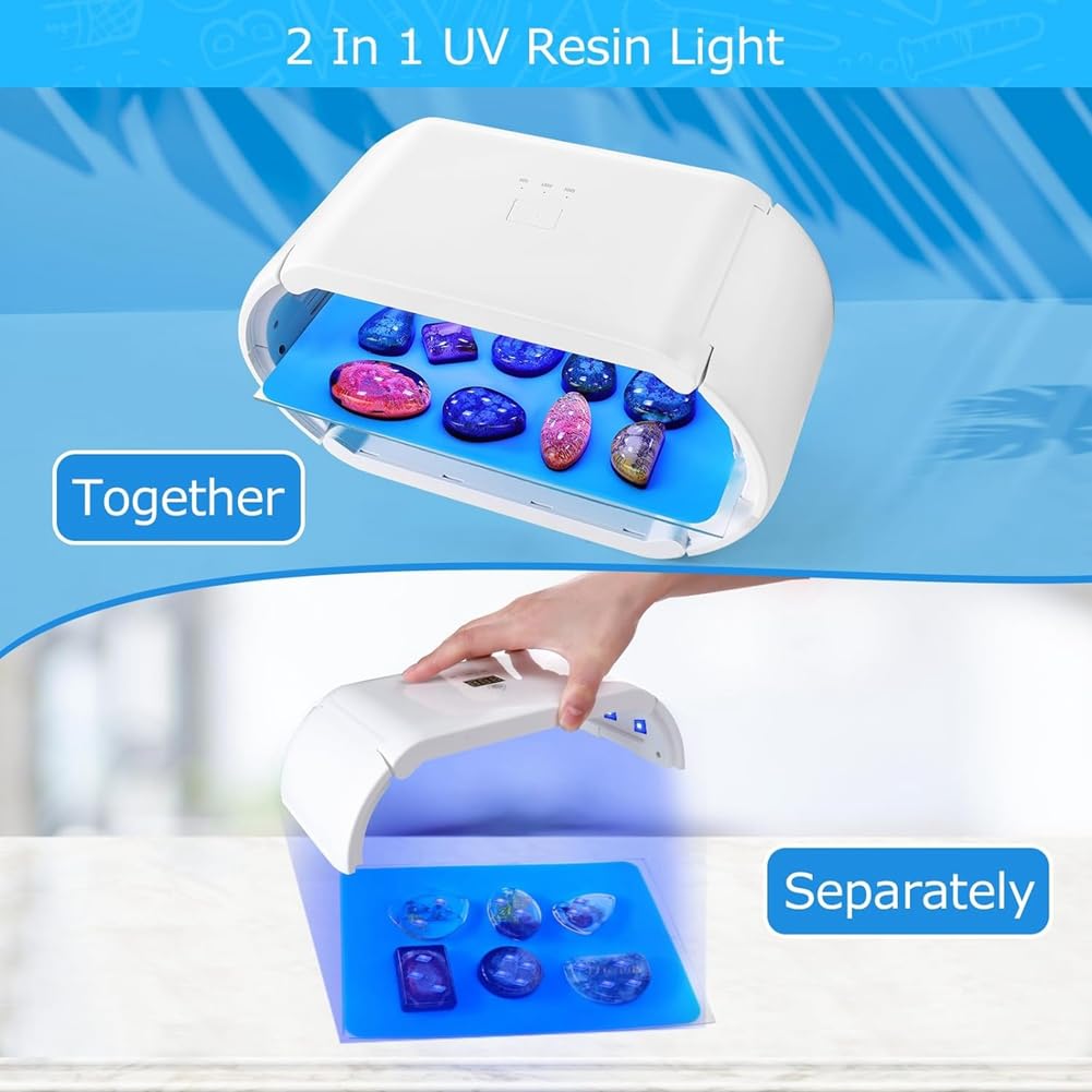 Gokeet Lámpara de Resina UV 2 en 1, Lámpara de Resina UV de Doble Cara de Curado Más Rápido con 48 Cuentas LED, Ajuste de Tiempo Ajustable Enchufe de la UE