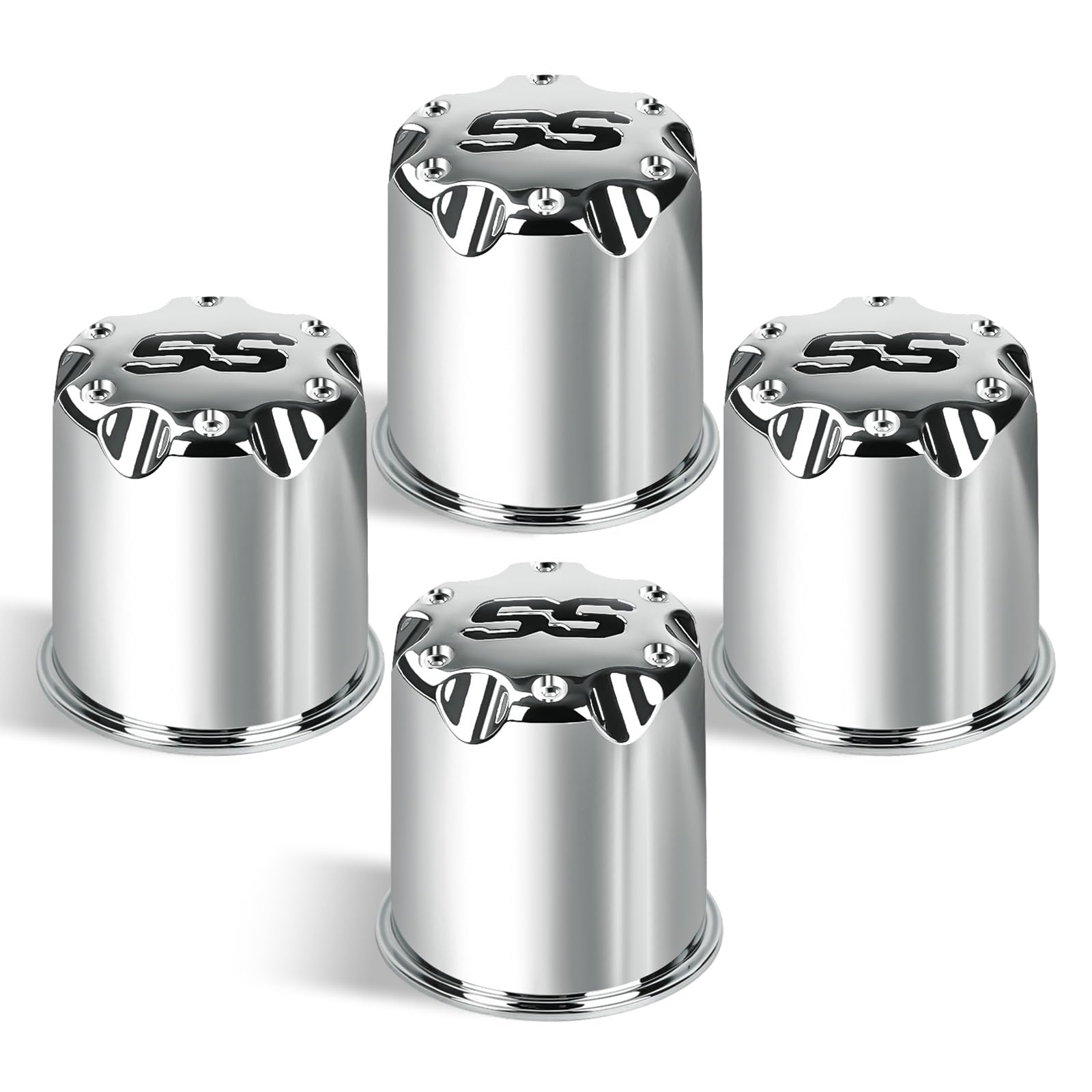 Golf Cart Wheel Cover - Fits 2.75" Dia Bore Wheel Rim - Chrome Plastic Center Caps - 4 Pack (SS-01)