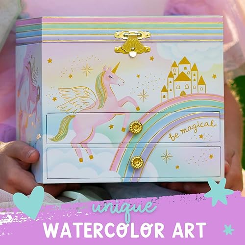 Miniatura 5 de Joyero musical de unicornio para niñas, caja de música para niños con unicornio giratorio, regalos de cumpleaños de unicornio para niñas pequeñas,