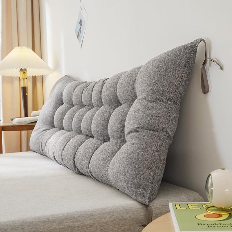 Großes Keilkissen für Kopfteile und Schlafsofas, orthopädisches dreieckiges Lesekissen mit Lendenwirbelstütze, Rückenkissen aus Memory-Schaum mit Positionierungsgurten, leinenähnliches Material (Größe
