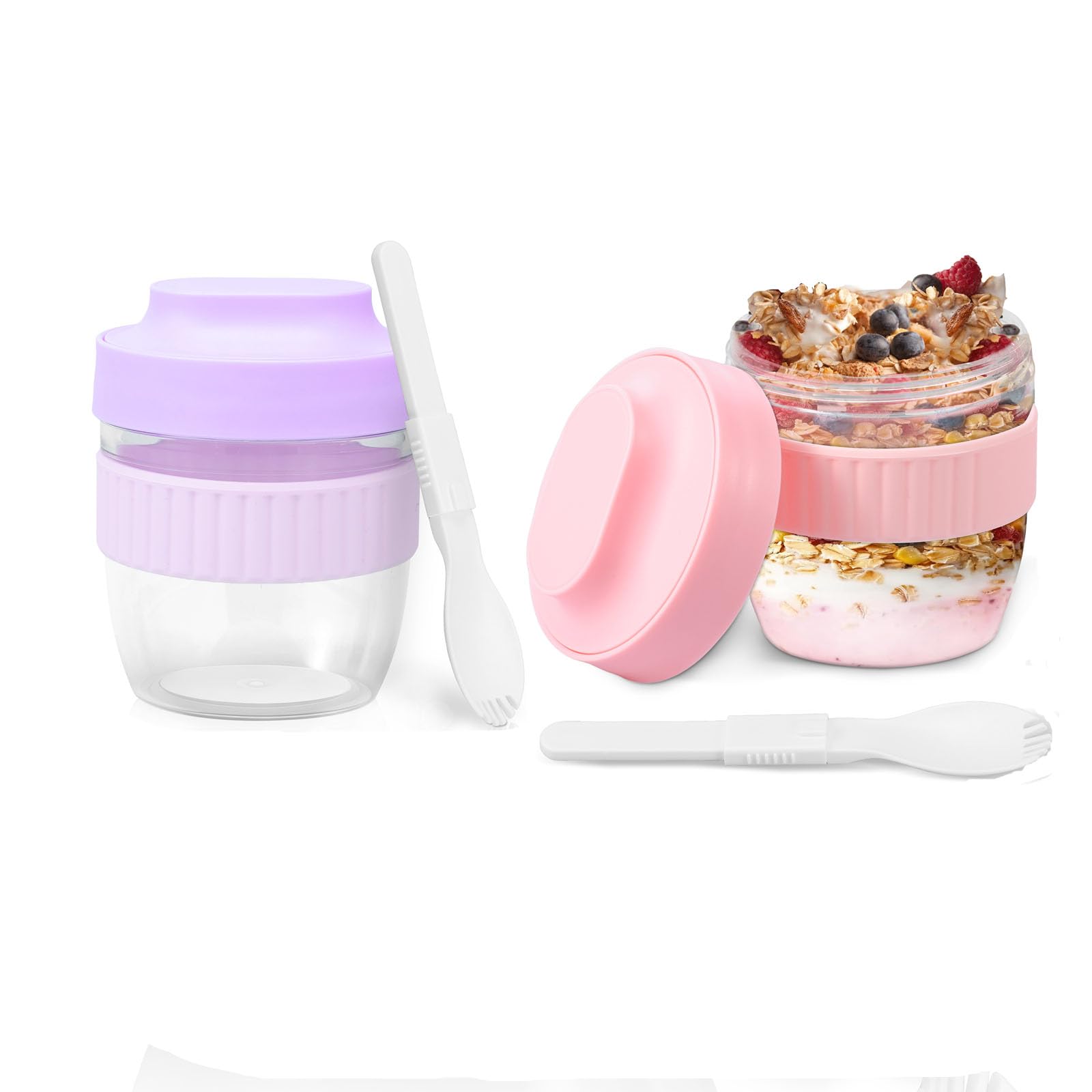2Pcs Overnight Oat Jar Container with Lid and Spoon Overnight Oat Container Leakproof Breakfast Pot Reusable Yoghurt Pot Breakfast Jar Oatmeal Salad Cup Cereal On The Go Cup Meal Prep Canister (2pcs)