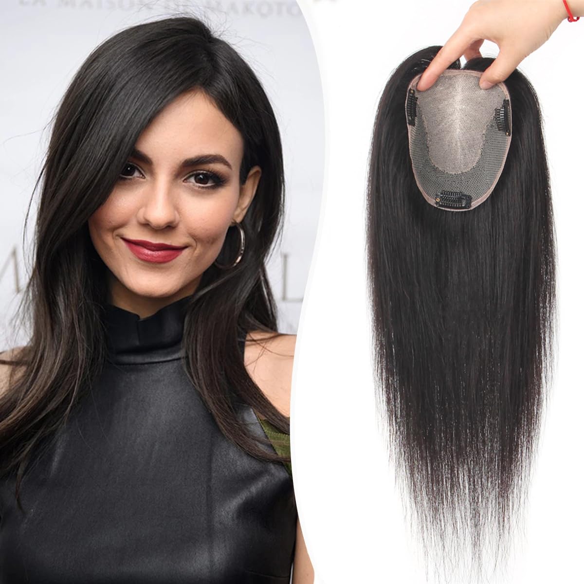 Silk Base Hair Toppers for Women Real Human Hair No Bangs 12 * 13 cm Larger Silk Base 150% Density Clip In Topper Skin Scalp Hairpieces Wiglet Top Hair Pieces for Women (natural color, 12inch)