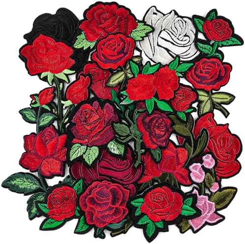 20pcs Rose Iron on Patches Flower Embroidery Patches Applique Valentines Patches for Clothes Hats Jeans Jacket