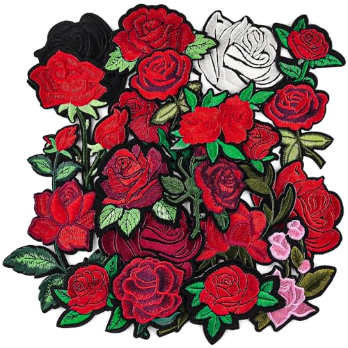 20pcs Rose Iron on Patches Flower Embroidery Patches...
