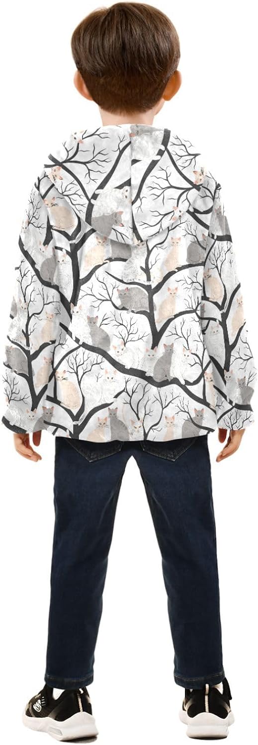 Three Colors Cats in Trees Toddler Fleece Zip Up Children Plush Lined Baby Boy Girl Clothes 3T