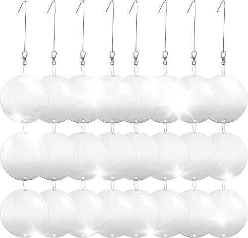 Hedoc Juego de discos reflectantes para asustar pájaros, 24 piezas disuasorias grandes de doble cara para exteriores, reflectores de pájaros para