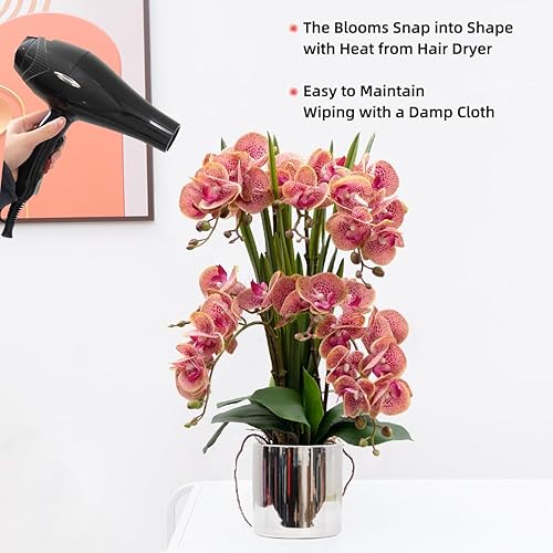 Vista 129 de CXGS Plantas artificiales de orquídeas artificiales de tacto real, orquídeas falsas en jarrón de cerámica de 20.9 pulgadas, orquídea falaenopsis