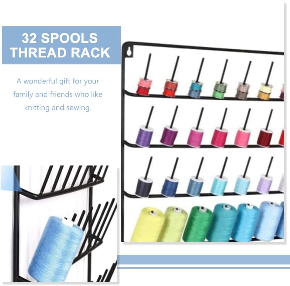 VICASKY Black Iron Thread Rack Organizer with 32 Hanging Hooks for Embroidery, Quilting, Sewing, Knitting, Textile-related Activities, Home Crafting