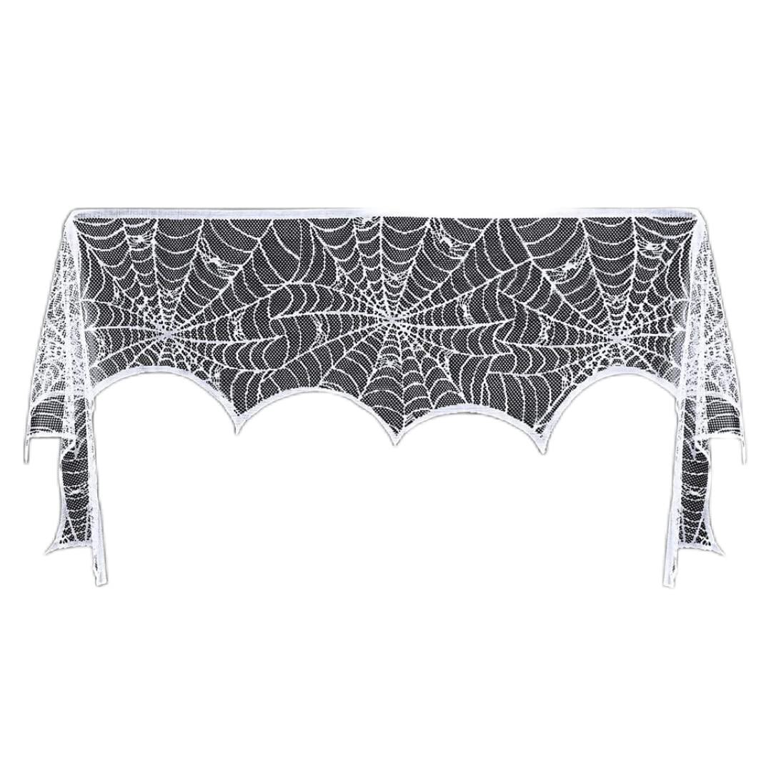 Sjfbebsy Halloween Spiderweb, White Lace Spiderweb Table Runner Fireplace Mantle Scarf Cover 18x96in, White Spider Web Halloween Decoration