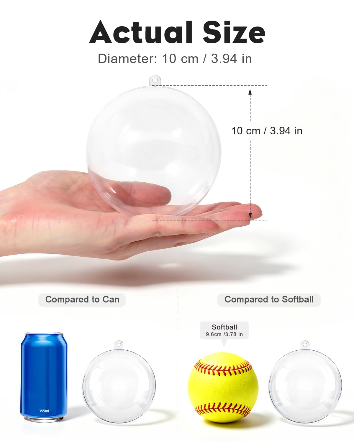 Uten Lot de 20 Boules décoratives Transparentes à remplir pour Sapin de Noël, Nouvel an, Vacances, Mariage, décoration d'intérieur - 3.94in / 100 mm