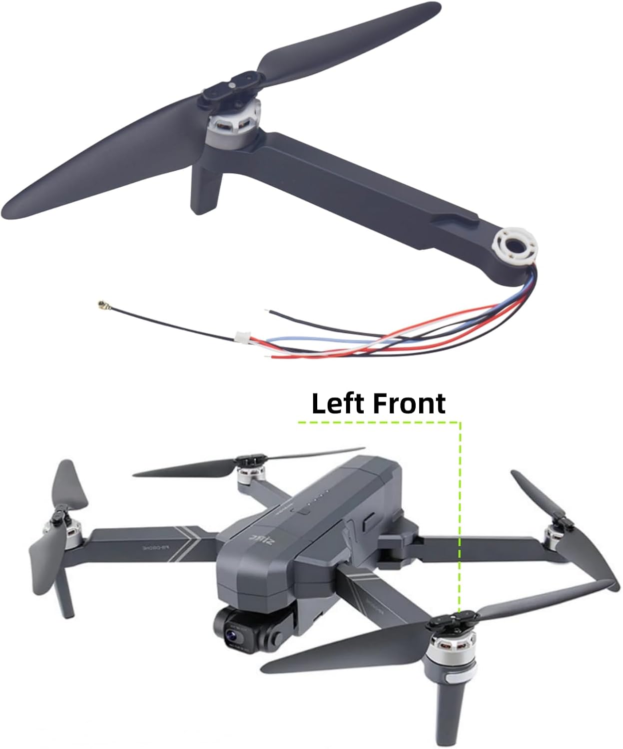 sea jump Drone Replacement Arm Applicable to SJRC F11 F11S F11Pro F11GIM F11GIM2 DE22 DE22Pro F24 F24Pro F35 Drone Body Frame Assembly Motor Arm Repair Part (Left Front)
