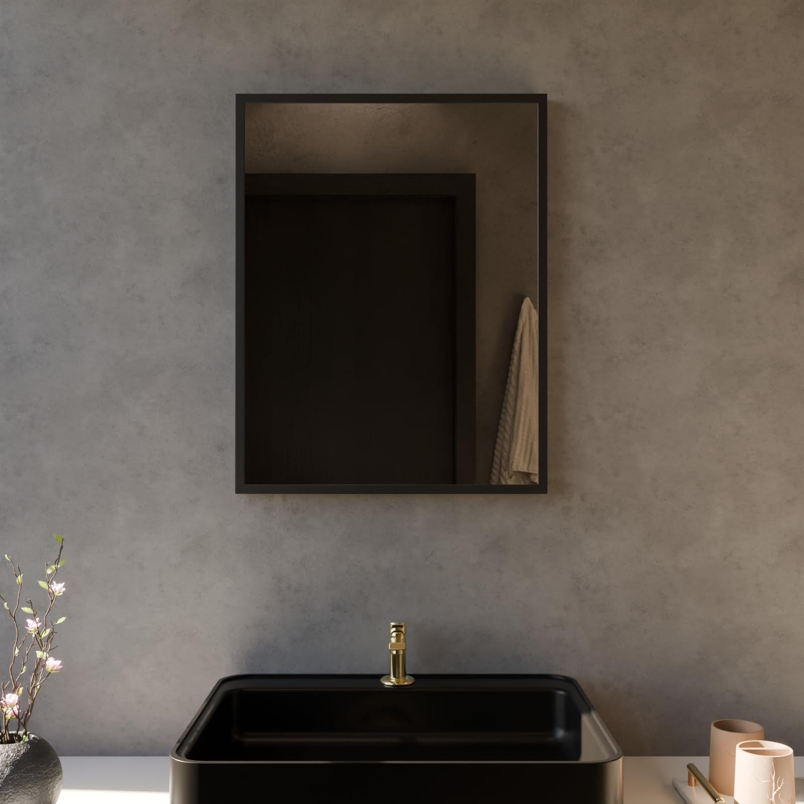 Harper & Harlow Corvus Wall Mounted Bathroom Vanity Mirror, 390x500mm, Rectangular with Squared Edge Corners, Stylish Matt Black Frame, Landscape or Portrait, for Bathroom Bedroom Living Room