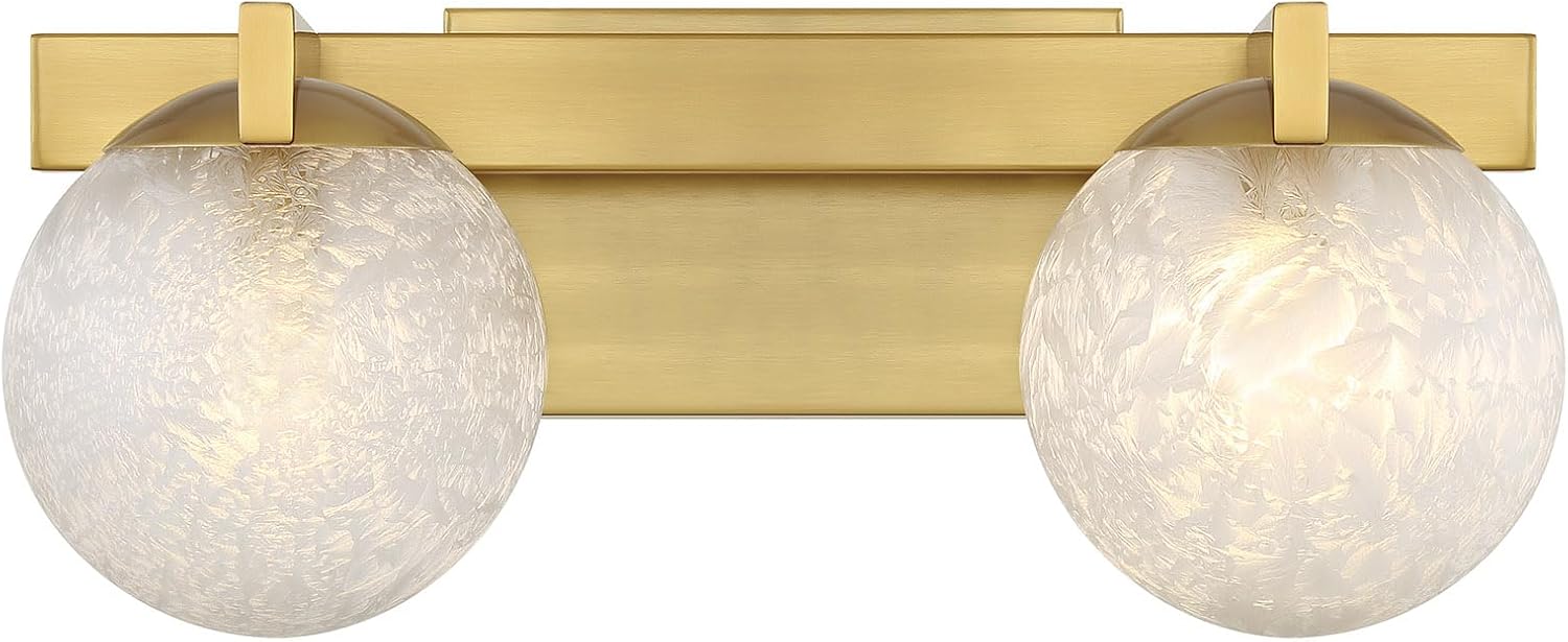 Savoy House 8-1017-2-322 Darien Contemporary Ice Glass Bathroom Vanity Wall Light, 2-Light 120 Total Watts, 7" H x 17" W, Warm Brass