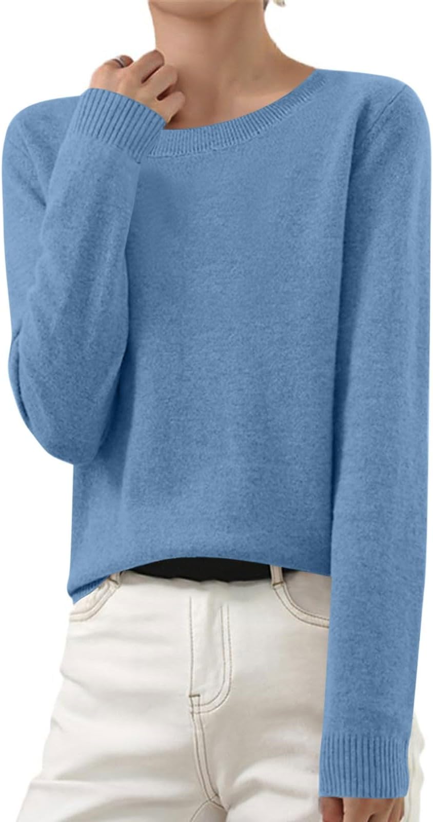 Fall Sweaters for Women 2024 Crewneck Long Sleeve Solid Knit Pullover Shirt Loose Casual Basic Comfy Lightweight Tops