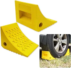 SECURITYMAN Heavy Duty Wheel Chocks (2 Pack) - Durable, Non-Slip, Solid Rubber Wheel Chocks for Boat Trailers, RV, Truck, Camper - Grip on All Surfaces - Trailer Wheel Chocks - Yellow