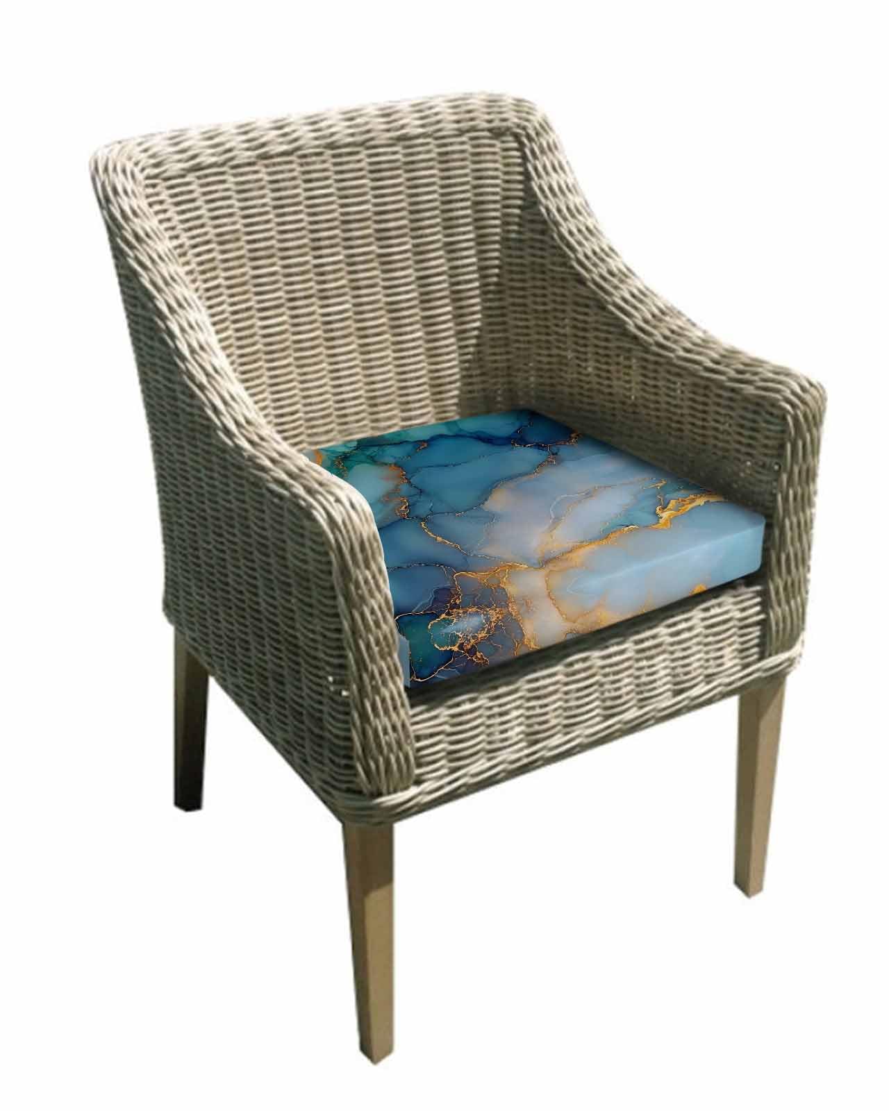 2 Pack Turquoise Blue Marble Waterproof Cushion Covers with Ties, Outdoor Patio Chaise Lounge Chair Seat Cushion Slip Covers Replacement(Only Cover) Modern Teal Gold Geometric 24