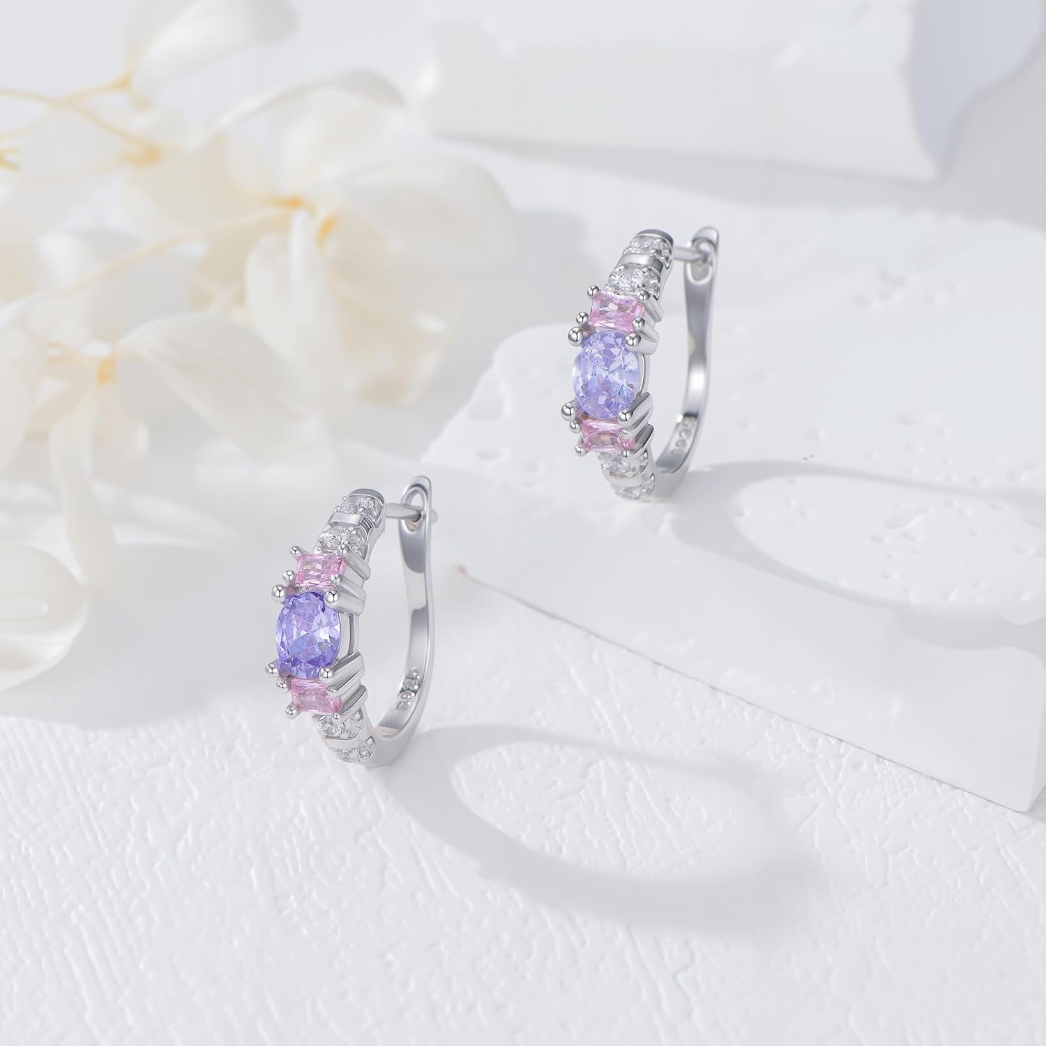 Multi-Colored Gems Hoop Earrings 925 Sterling Silver 5A CZ Statement Huggie Earrings for Women Ladies - Image 2