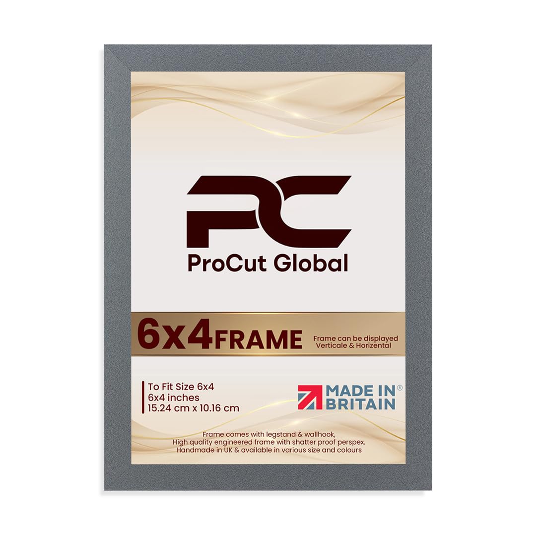 Procut Global 6X4 Dark Grey Picture Frames – Sleek Wooden Photo Frame with Shatterproof Perspex for Wall or Tabletop – Perfect for Posters, Certificates, Prints–Multiple Sizes & Colors Available — image 1