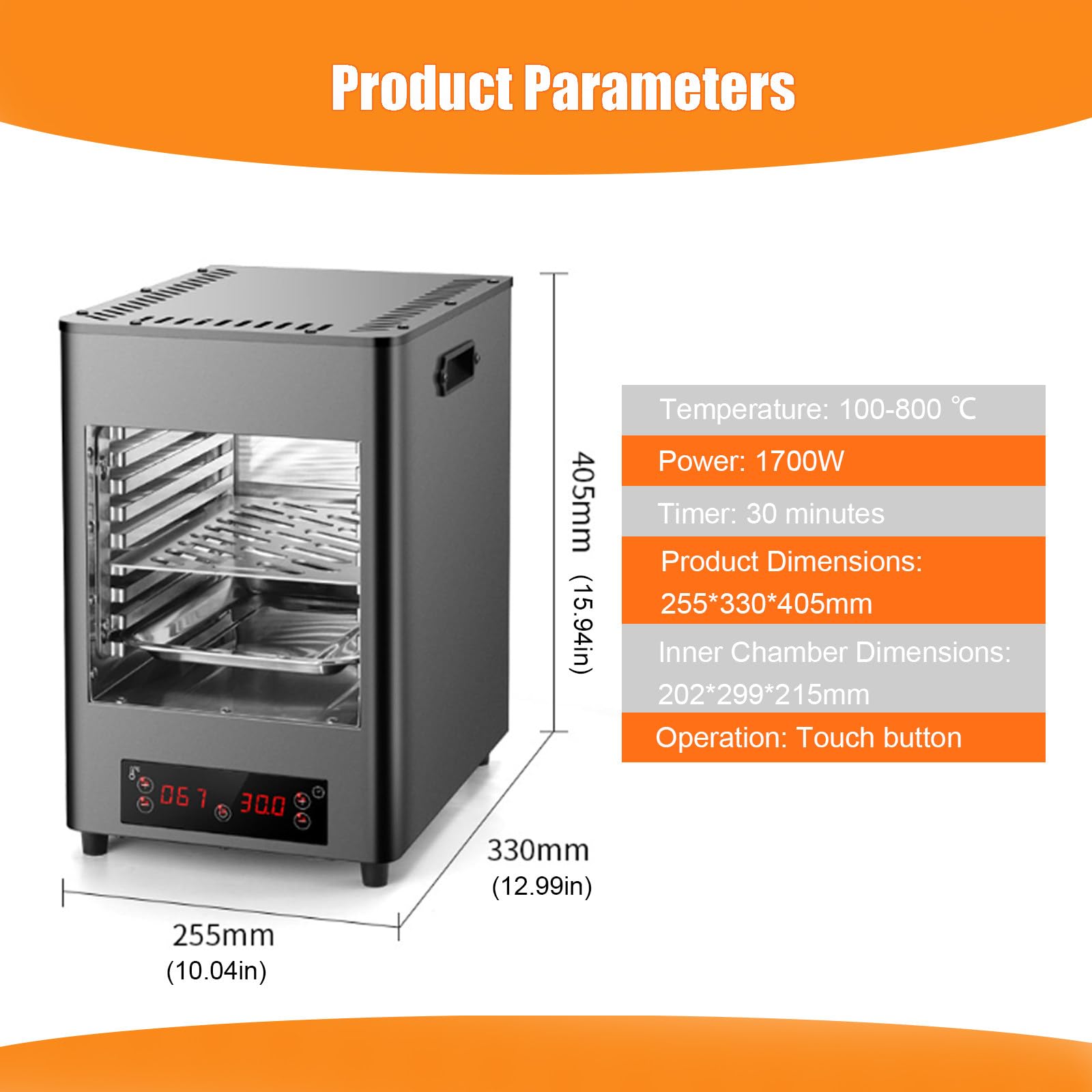Forno Pizza Elettrico Bistecchiera Elettrica 800℃ Temperatura di Grigliatura Professionale Maniglia Resistente al Calore Vassoio di Raccolta Olio per Cucina & Campeggio TypeA
