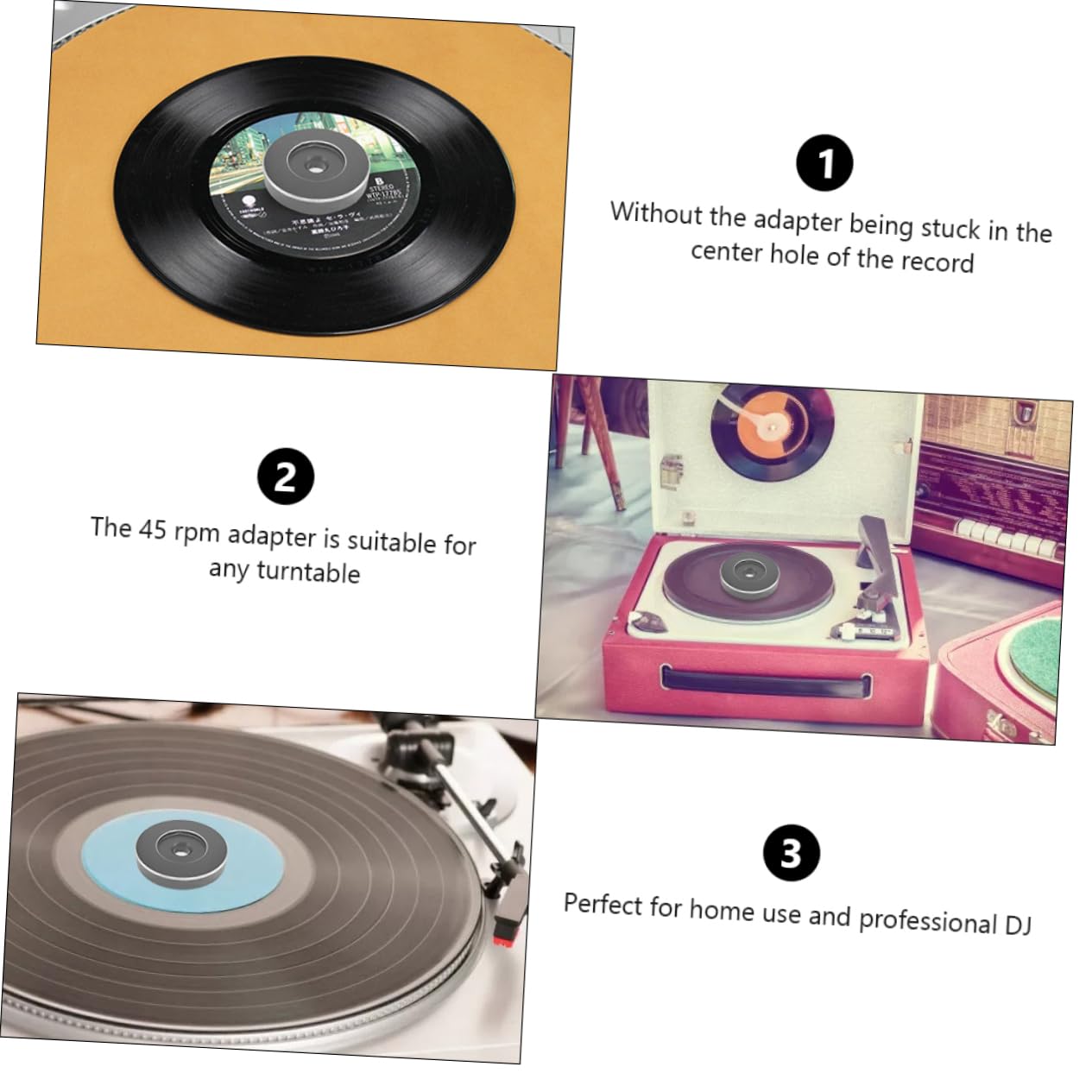 HEMOTON Adattatore Per Giradischi Da 45 Giri in Vinile Da 3 Pezzi Per Giradischi Da 7 Pollici Adattatore Per Giradischi Da 45 Giri Ad Alte Prestazioni Installazione Semplice Sostituzione