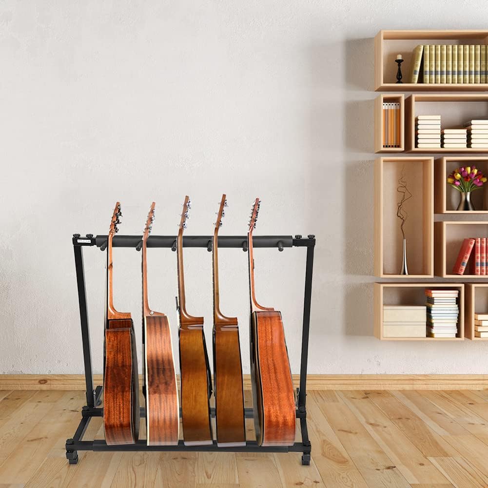 Gitarrenständer mit Mehreren Gitarrenständern, Gitarrenhalter für 5-saitige Instrumente, Gitarrenständer für Verstärker und Plattenspieler, Studio, Zuhause (5 Köpfe)