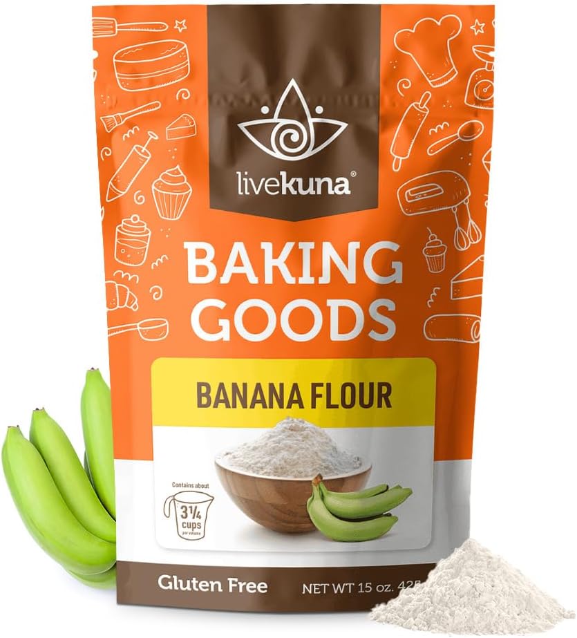 LiveKuna Organic Banana Flour - Gluten Free All Purpose Flour Alternative For Baking & Cooking Recipes - Grain Free Vegan Banana Flour, Rich In Fiber & Vitamins for Keto & Paleo Diets, 15oz Bag
