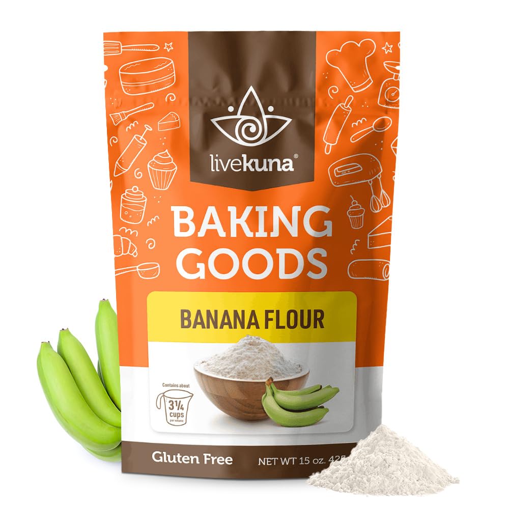 LiveKuna Organic Banana Flour - Gluten Free All Purpose Flour Alternative For Baking & Cooking Recipes - Grain Free Vegan Banana Flour, Rich In Fiber & Vitamins for Keto & Paleo Diets, 15oz Bag