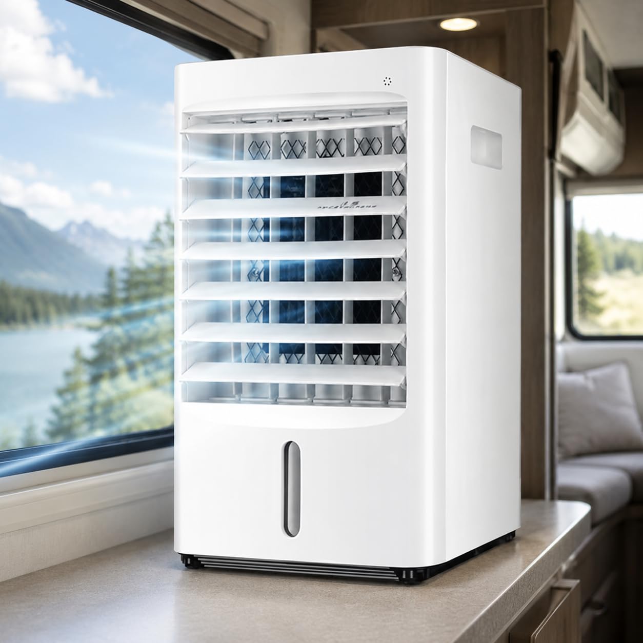 Sushangmao Portable Air Cooler, 4 in 1 Evaporative Air Conditioner Fan for 12V/24V Vehicles, 4L Water Tank, 3 Speeds, Remote, 7.5H Timer, Oscillating Cooling Fan for Car Truck RV Camping 24V