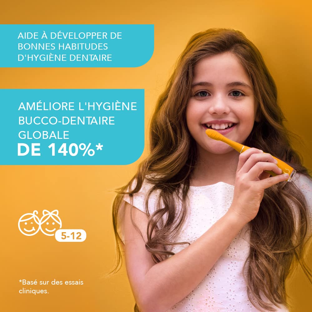 Brosse à dents sonique en silicone FOREO ISSA pour enfants de 5 à 12 ans, Mellow Yellow Gator