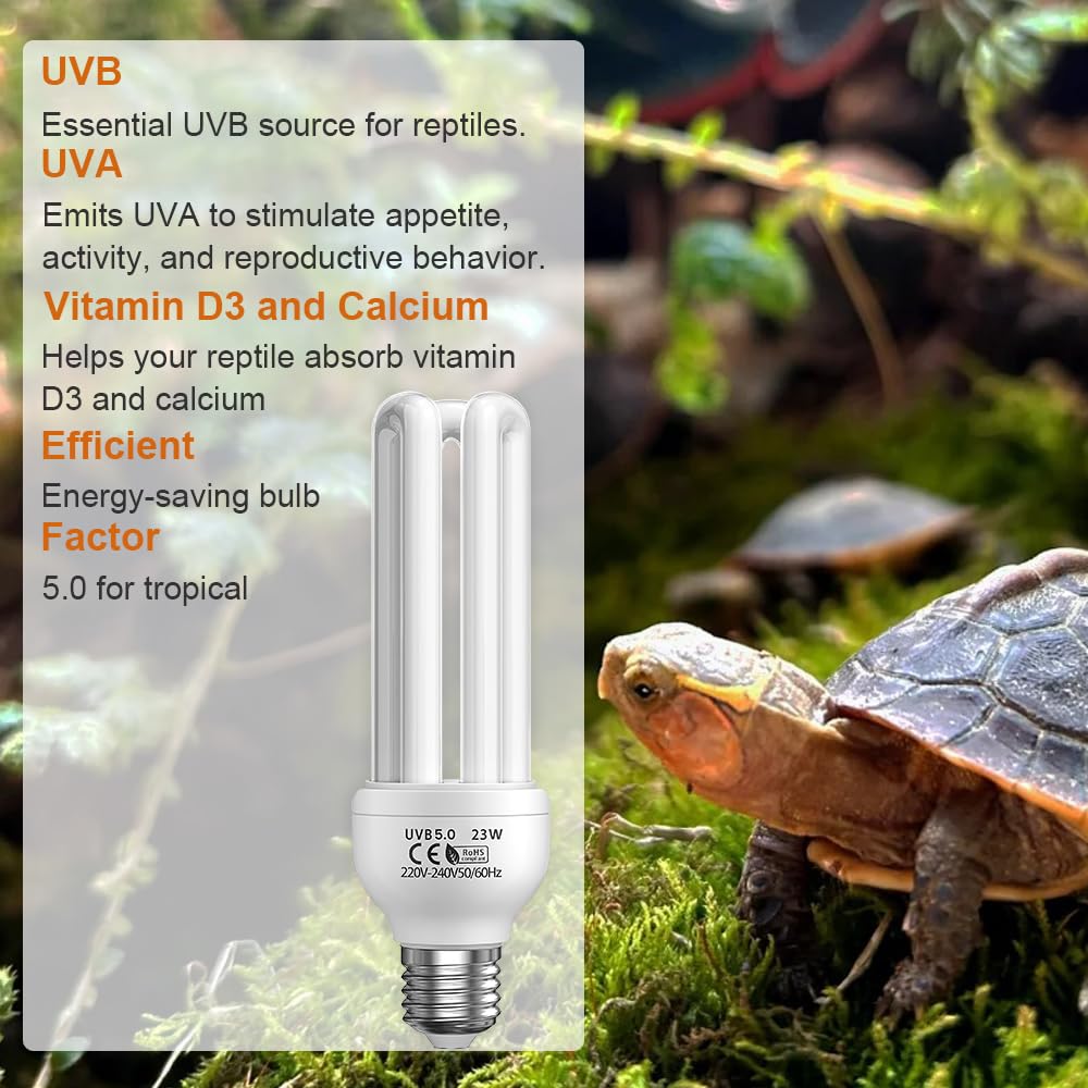 UVB 5.0 Lampada, E27 23W Lampadina UVA UVB, Lampada Fluorescente Compatta 5.0 UVB Lampadas, Lampadina UVB, per Tutti i Tipi di Uccelli in Cattivit, Rettili