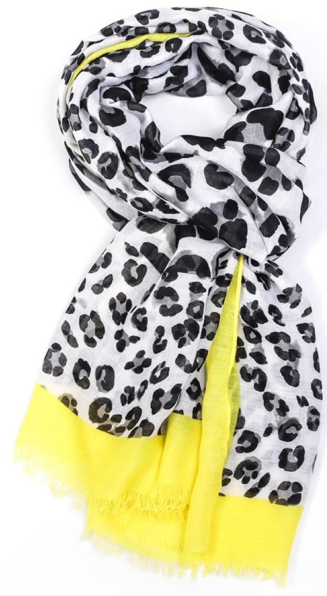Glamlondon Women's Bm64-Yellow Leopard Print Scarf Multi Coloured Border (Bm64-Yellow)