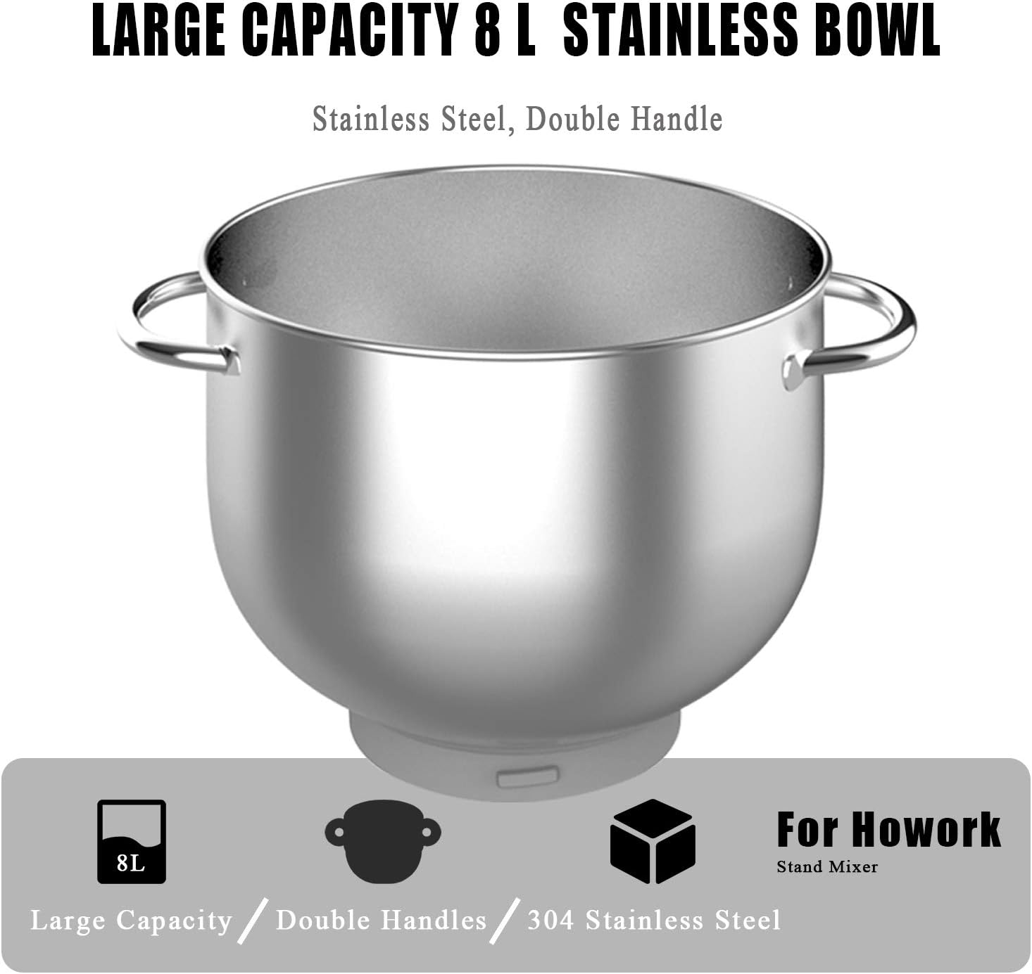 Image of the 8L stainless steel mixing bowl with double handles