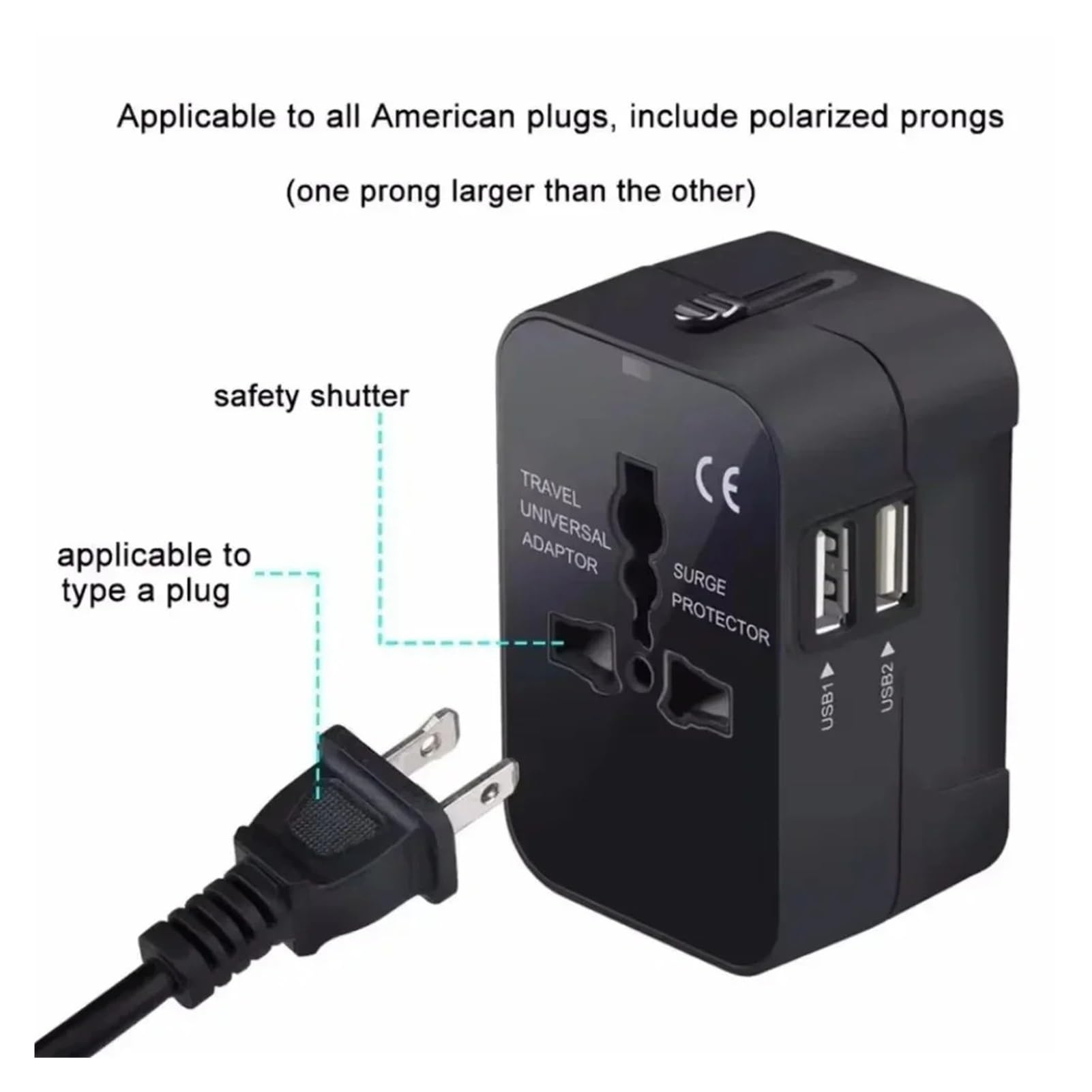 Adattatore CA da viaggio universale, presa EU/US/UK/AU con doppia USB(USB and Type c Ports)