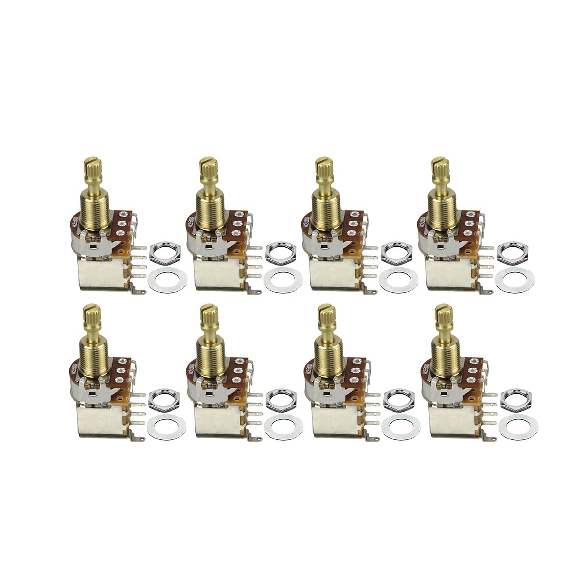 FLEOR 8 interruptores de rebote de empuje A250K Potenciómetro de audio cónica eje largo dividido de cobre para guitarra eléctrica, controles de volumen/tono
