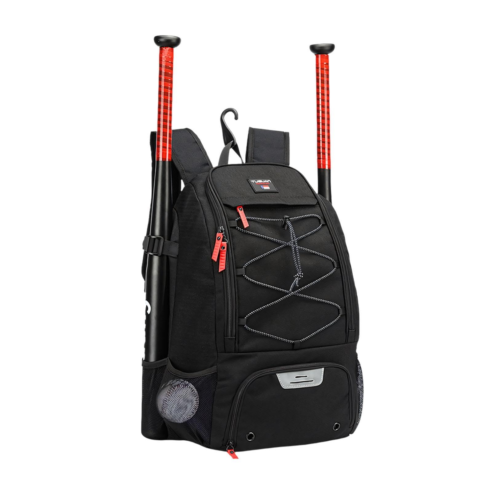Trendiger und praktischer Baseball Trainingsrucksack mit viel Platz für Schlägerschuhe und andere Gegenstände sowie leicht zu pflegendem Schläger und Handschuhplaner aus Stoff