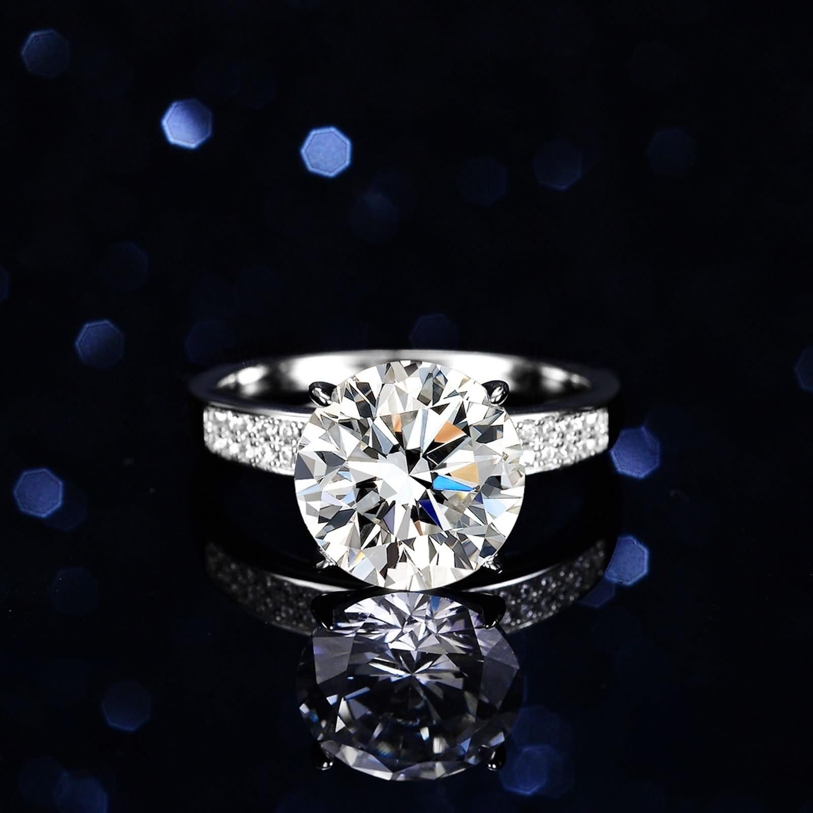 Anillo de mujer de oro blanco con moissanite de 5 ct, alianzas de oro auténtico, solitario, anillo de compromiso, oro