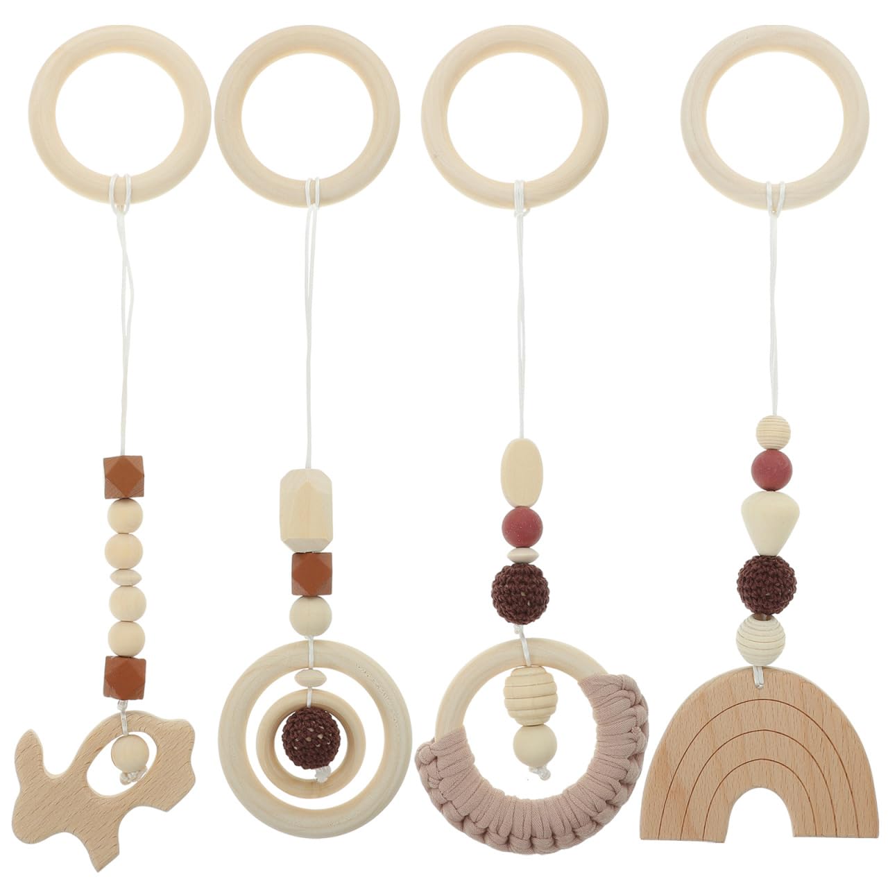 jojofuny 4pcs Wooden Baby Gym Hanging Toys: Sensory Hanging Toy for Infant Newborn Stroller Crib - for Developing Motor and Visual