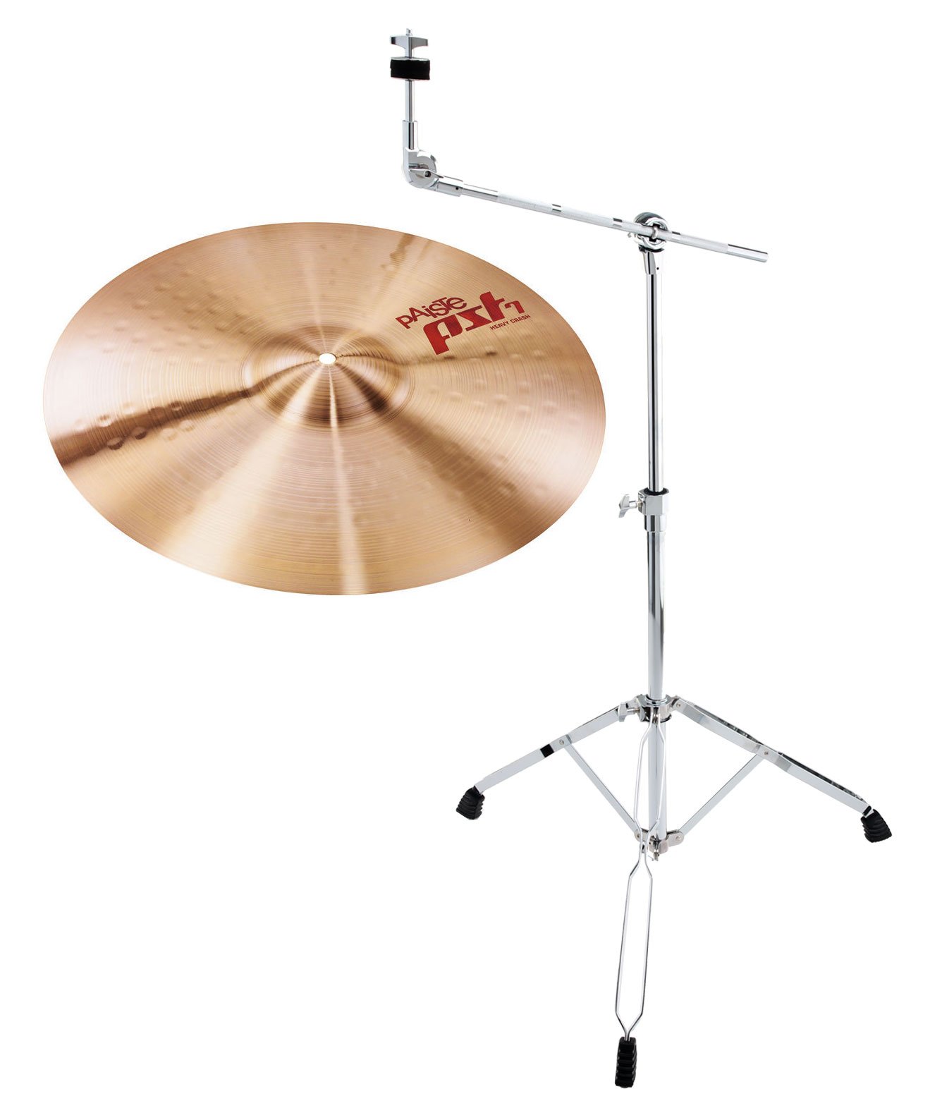 Paiste 16" Heavy Crash Becken, PST7 Serie inkl. Galgen Beckenständer (CuSn8 Bronze, hergestellt in der Schweiz, Galgenbeckenständer höhenverstellbar von ca. 65-103 cm, Galgenlänge 44 cm)