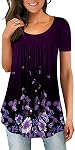 Womens Casual T-Shirts Short Sleeves Ruffle Front Solid Color Blouse Tunic Tops