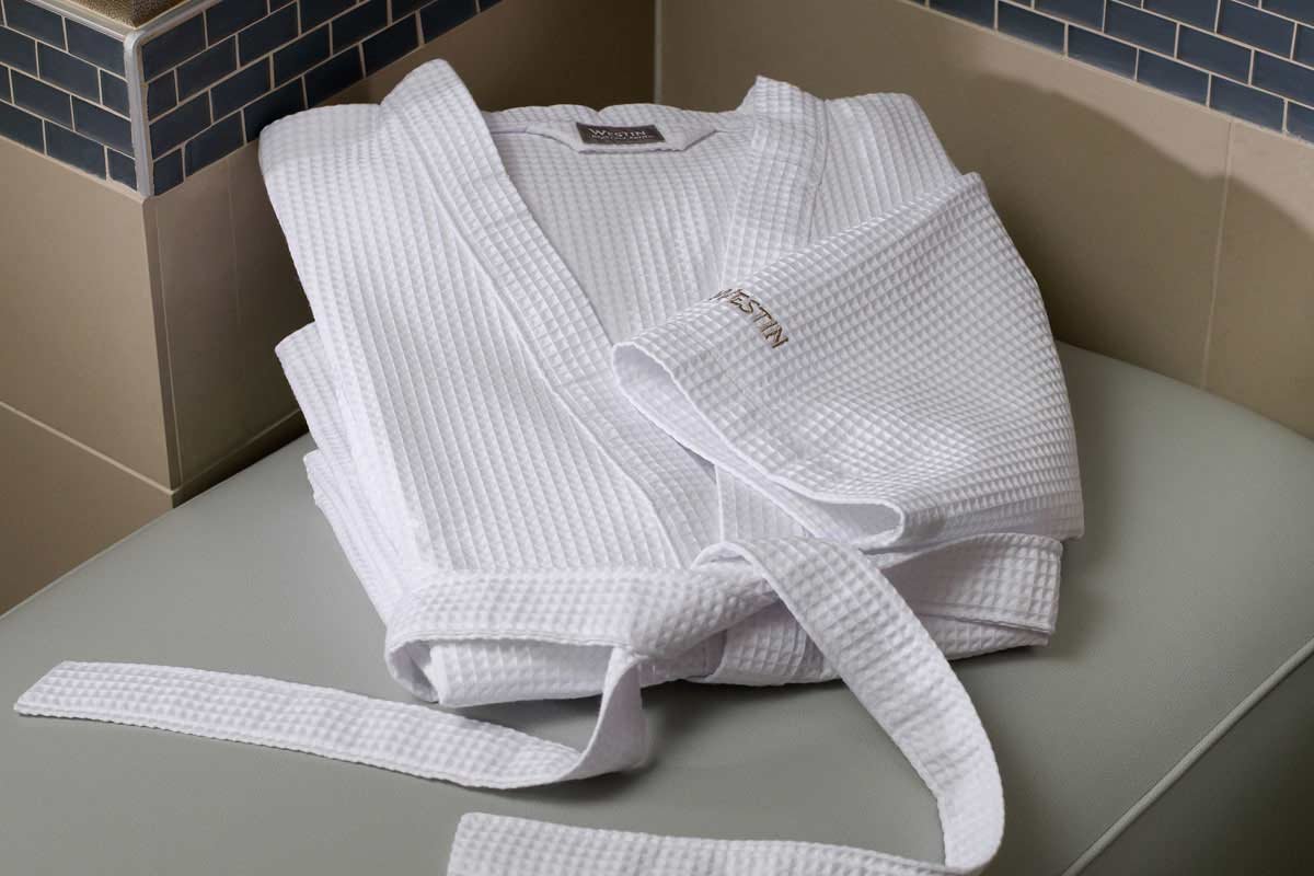 Westin Hotels Waffle Weave Robe - One Size, White, Lightweight, Self-Tie, with Logo