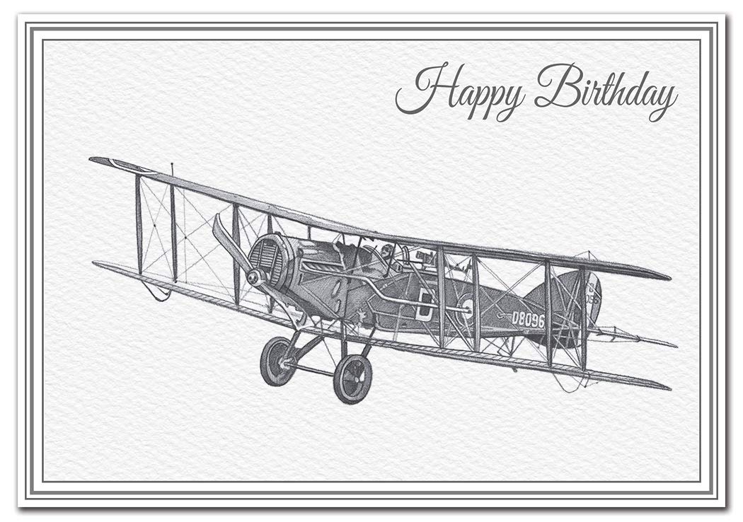 Unusual Birthday Cards - Unique Airplane Handmade Drawings Special WW2 Military (Bristol Fighter Biplane Aircraft Card)