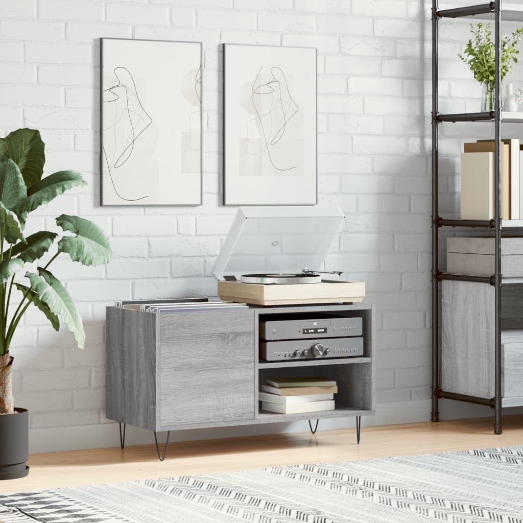 Hothingwell Sonoma - Armario para discos de vinilo (85 x 38 x 48 cm, madera de ingeniería, mueble de almacenamiento LP con tapa robusta y patas de hierro
